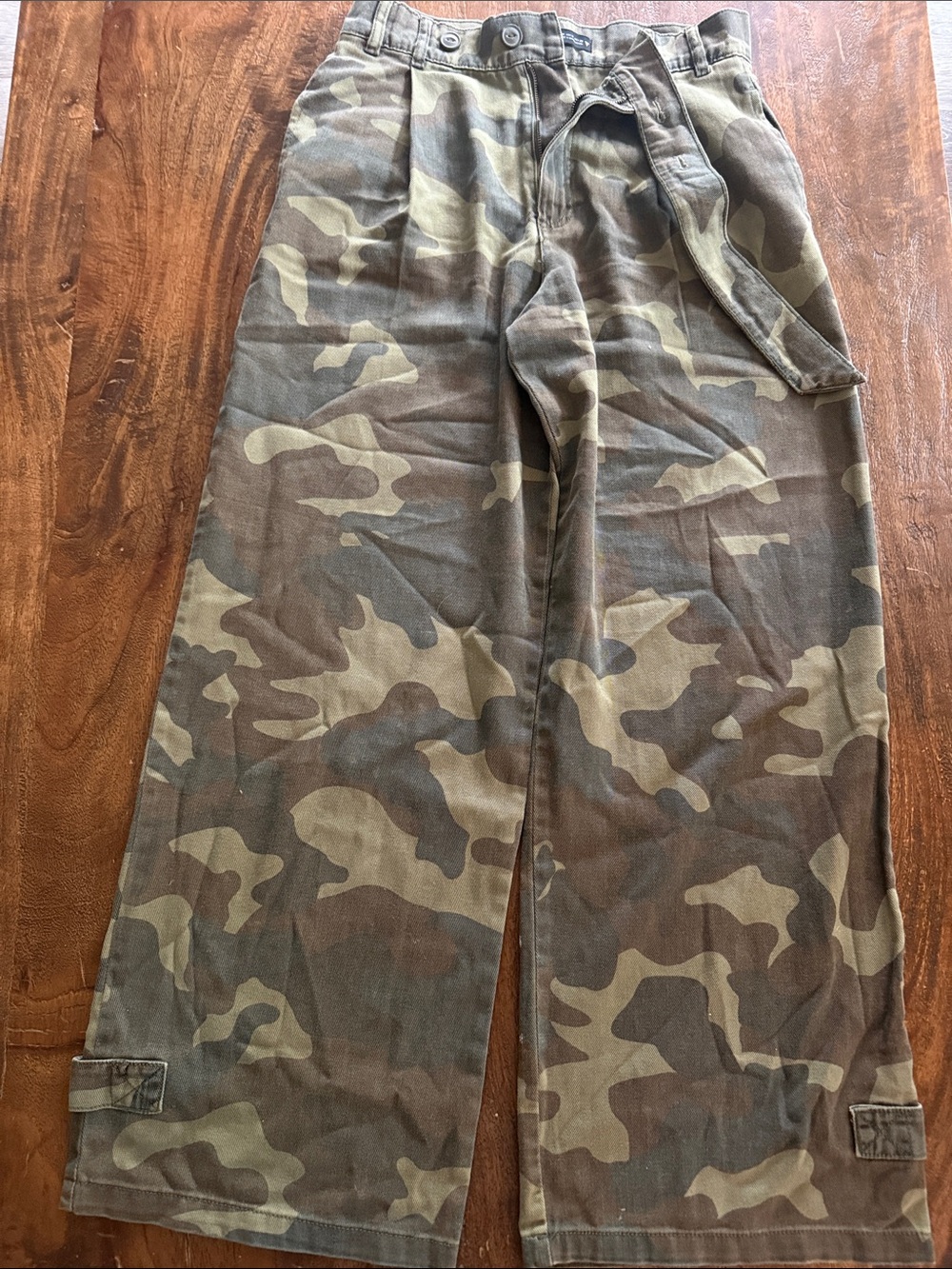 Zara Olive & Brown Camo Wide-Leg Jumpsuit Pants